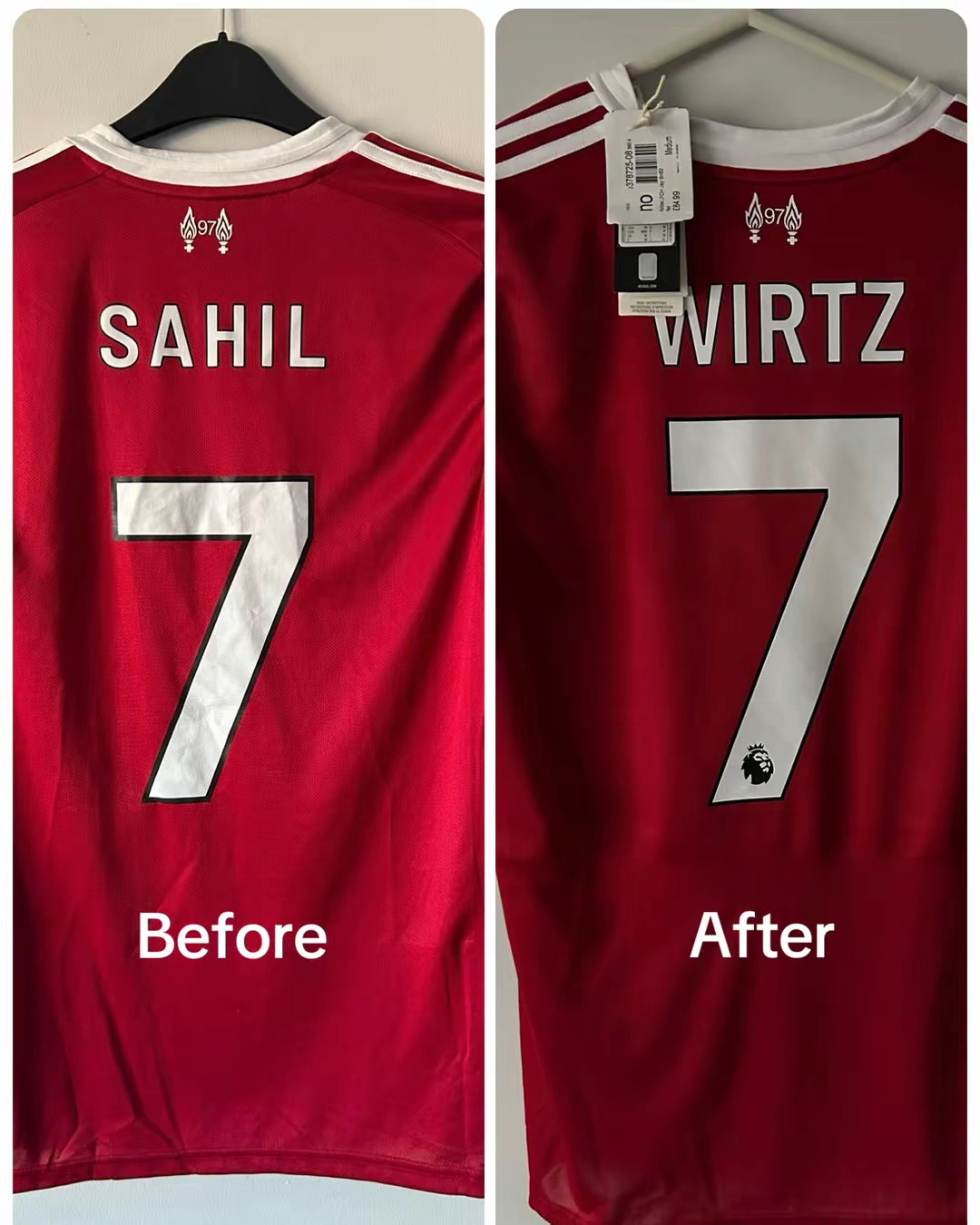 Liverpool 2025/26 Home Shirt Nameset Swap Sahil To Wirtz